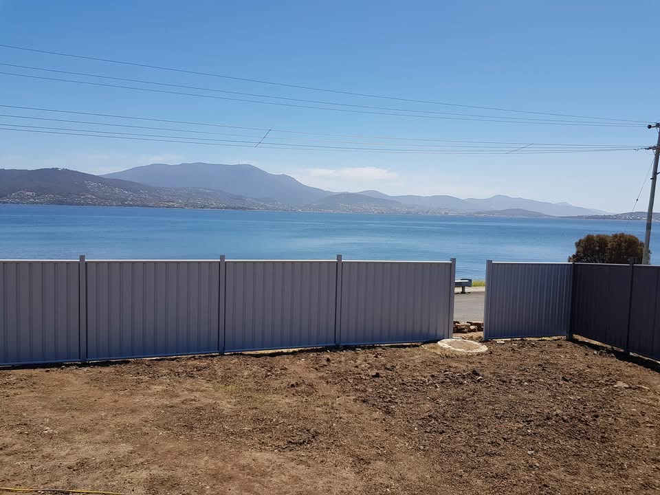 Colorbond fence on a waterfront block in Southern Tasmania